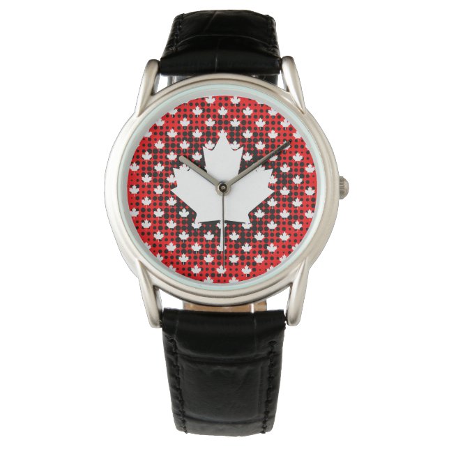 Montre Feuille d'érable canadienne avec fond à motif de p (devant)
