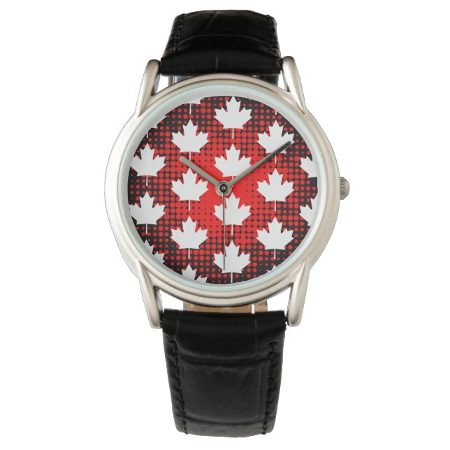 Montre Feuille d'érable canadienne avec fond à motif de p (devant)