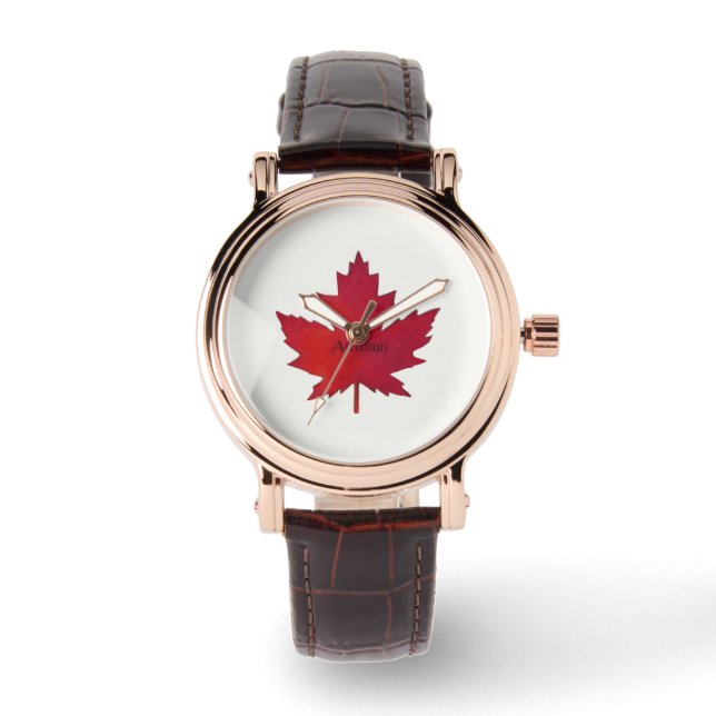 Montre Feuille d'érable d'automne Canada Veille en cuir (Recto)