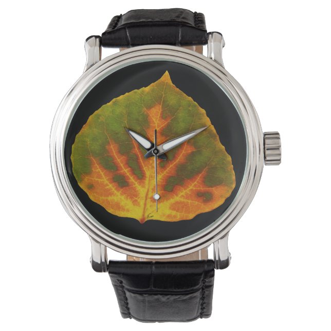 Montre Feuille vert orange et jaune d'Aspen #1 (devant)