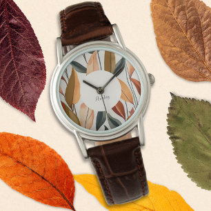 Montre Feuilles d'automne Nature Thème Nom personnalisé