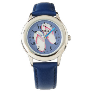 Montre Feuilles de tongs d'été rose sur bleu Personnalisé