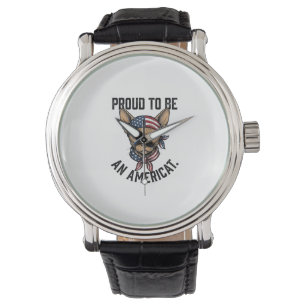 Montre Fier d'être un T-shirt de chat patriotique américa