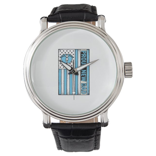 Montre Fier Nouveau Papa Pieds de Bébé Drapeau Vector Des (devant)