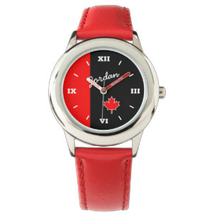 Montre Fière feuille d'érable canadienne sur fond noir et