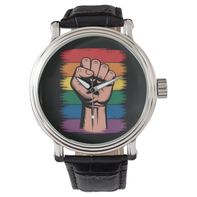 Montre Fierté de poing élevée Rainbow LGBTQ Droits de sup (devant)