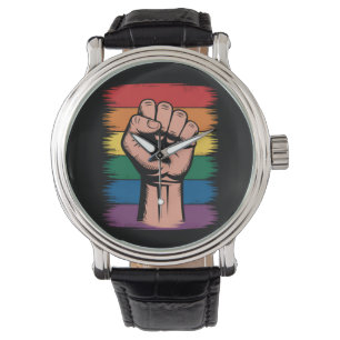 Montre Fierté du poing levé Arc-en-ciel LGBTQ Soutien Dro