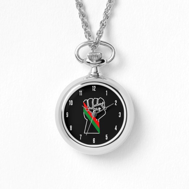 Montre fierté noire drapeau rouge vert poing panafricain  (Recto)