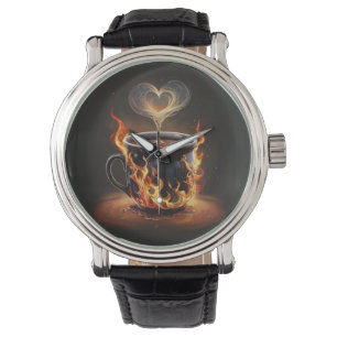 Montre Fiery Christmas Coffee Cup avec Heart Steam Art