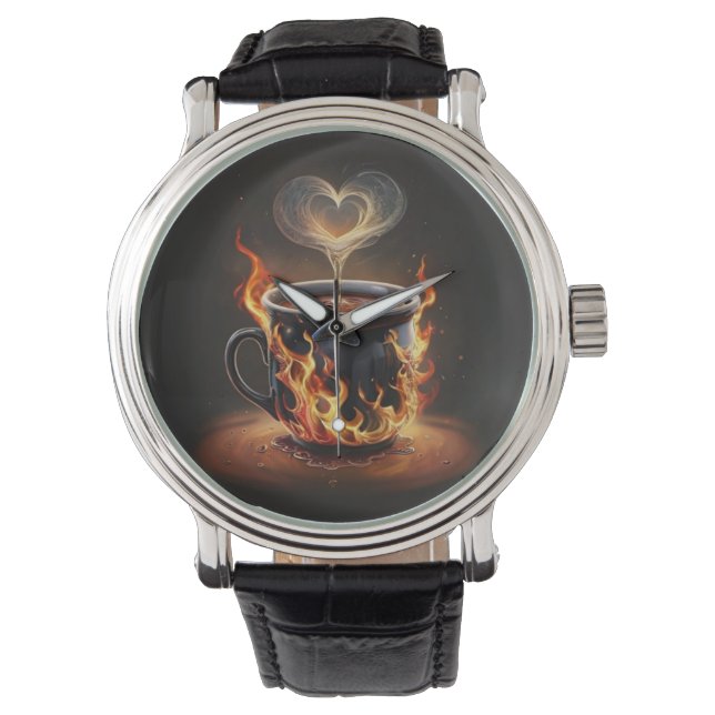 Montre Fiery Christmas Coffee Cup avec Heart Steam Art (devant)