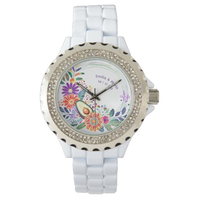 Montre FIESTA Folkart Fleurs Avocat Personnalisé (devant)