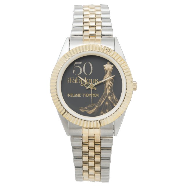 Montre Fifty and Fabulous Gold Dress Black 50th Birthday (devant)