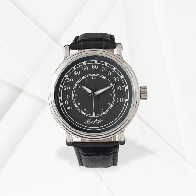 Montre Figarations Classic Black MPH Speedometer Watch (Add your initials)