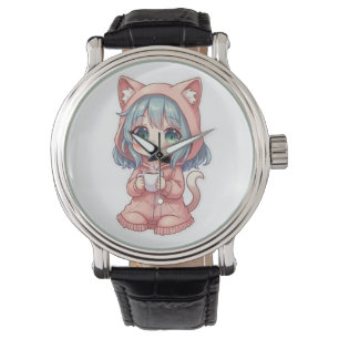 Montre Fille Anime Kawaii Cozy avec Sweat à Capuche Chat
