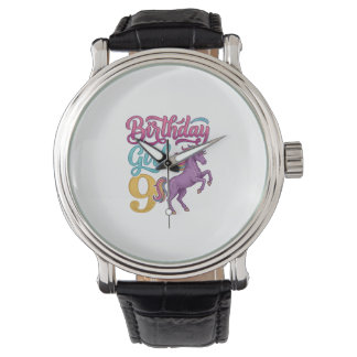 Montre Fille d'anniversaire 9 Licorne Dessin de gravure v