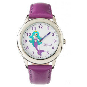 Montre Fille de nom mauve de la princesse Mermaid