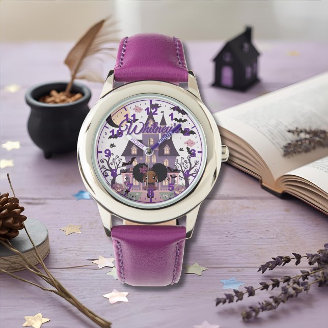 Montre Fille effrayante aux afro-pouf violets (Spooky Girl Purple afro puff Watch)