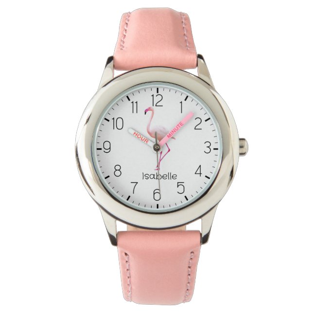 Montre Fille Flamant rose rose personnalisée (devant)