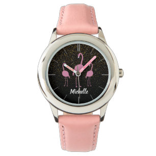Montre Fille Flamant rose rose personnalisée
