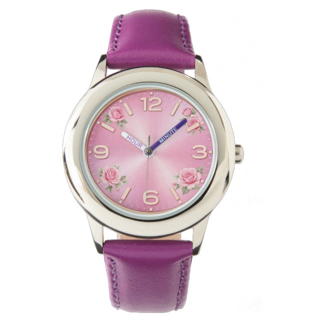 Montre Fille Fleurs Roses Rose (devant)