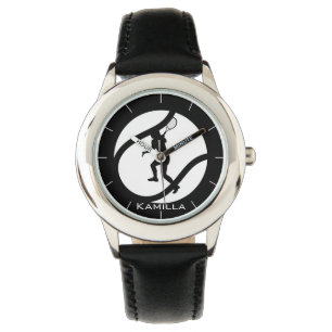 Montre Fille Jouer Tennis Personnalisé Noir & Blanc