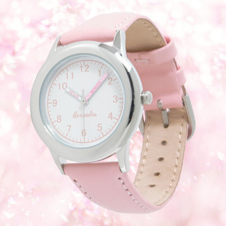 Montre Fille personnalisée Nom Acier inoxydable Pink Stra