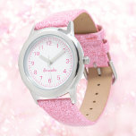 Montre Fille personnalisée Nom Parties scintillant rose E<br><div class="desc">Personnalisé Nom de fille Rose Parties scintillant Strap Regarder enfant</div>