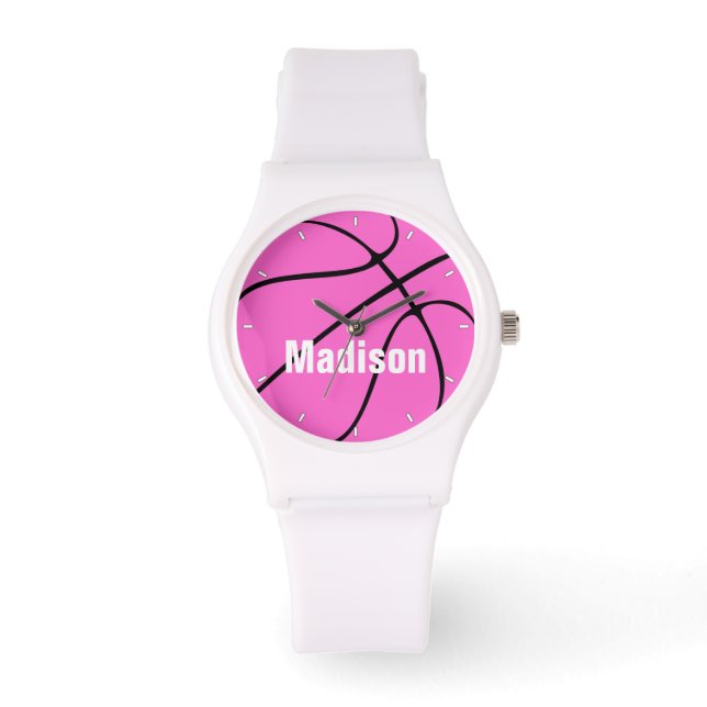 Montre Fille Pink Basketball Personnalisé Nom/Texte Fille (Recto)