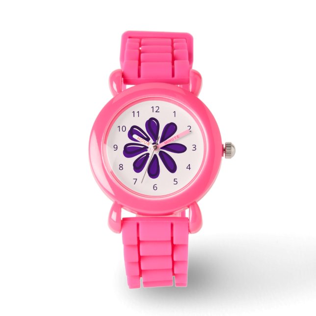 Montre Fille violet Fleur Doodle Nombre d'heures d'abord (Recto)