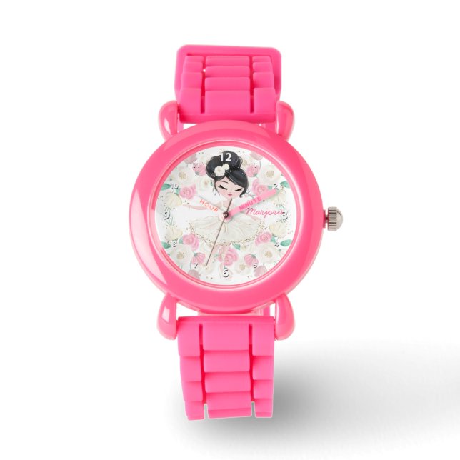 Montre Fille Whimsical Floral Rose Ballerina Personnalisé (Recto)