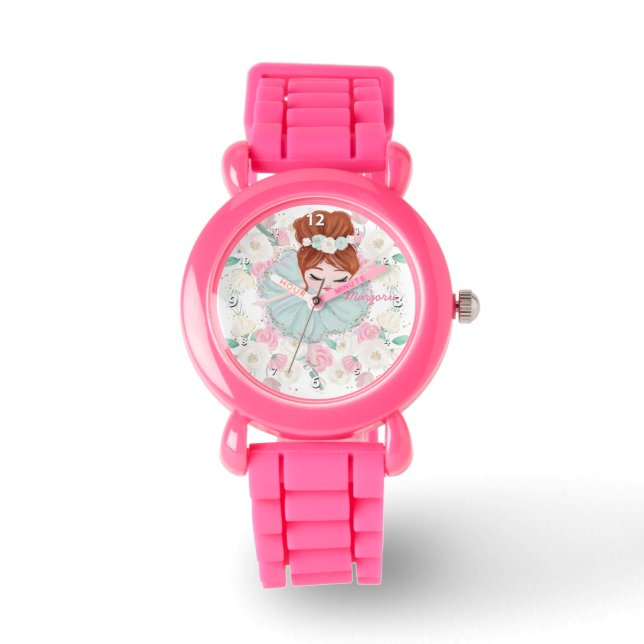 Montre Fille Whimsical Floral Rose Ballerina Personnalisé (Recto)
