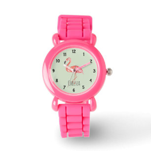 Montre Filles Aquarelle tropicale Flamant rose et nom Enf
