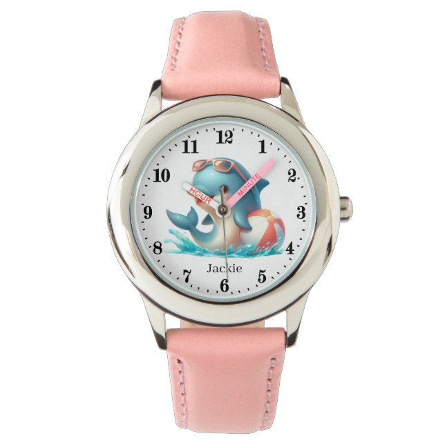 Montre filles cool amoureux dauphins ajouter le nom (devant)