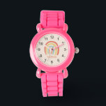 Montre Filles Cool et mignonne arc-en-ciel rose<br><div class="desc">Cette jolie montre pour enfants présente un dessin animé en arc-en-ciel rose boho et peut être personnalisée avec votre nom de fille. Avec des chiffres clairs et faciles à lire, cette "première" montre est idéale pour les enfants ou les tout-petits qui commencent à apprendre l'heure. Le cadeau idéal pour votre...</div>