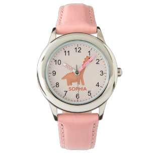 Montre Filles Cool et mignonne dinosaure rose & nom