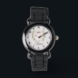 Montre Filles Cute Chat Blanc avec Fleurs et Nom Enfants<br><div class="desc">Cette belle et chic enfant montre design dispose d'un mignon dessin animé de chat blanc et d'une couronne de fleurs d'aquarelle,  avec une couleur arrière - plan personnalisable et un endroit pour votre ajouter le nom de votre fille dans une police élégante.</div>