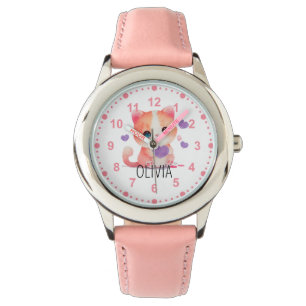 Montre Filles Cute Kitty Kitten Chat Rose Nom personnalis