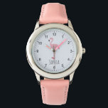 Montre Filles Flamant rose Tropical Rose mignonne Enfants<br><div class="desc">Cette montre pour enfants mignonne et moderne présente un flamant tropical rose unique,  des chiffres lisibles et clairs,  et peut être personnalisée avec votre nom de fille.Le cadeau parfait sur le thème du flamingo pour n'importe quel petit!</div>