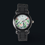 Montre Filles Jolies Fleurs d'aquarelle botanique Enfants<br><div class="desc">Cette jolie montre pour enfant à la main présente de belles fleurs d'aquarelle peintes à la main. Ce design botanique fleuri vous permet également d'ajouter le nom de vos filles,  et comporte des chiffres autour du bord. Parfait pour la première montre d'un enfant !</div>