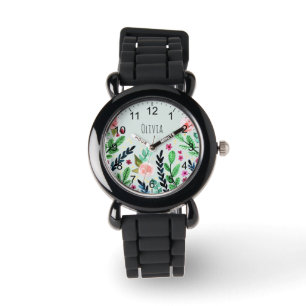 Montre Filles Jolies Fleurs d'aquarelle botanique Enfants