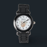 Montre Filles mignonne couchant couchage Animal et nom En<br><div class="desc">Cette magnifique et petite fille montre un magnifique dessin animé paresseux, dormant, avec des fleurs et des feuilles et des chiffres faciles à lire. Ce joli design dispose également d'un endroit où vous pouvez ajouter le nom de votre fille. Le thème parfait de la jungle, le design de la faune...</div>