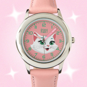 Montre Filles mignonne Kitty Nom du chat Monnaie rose bla