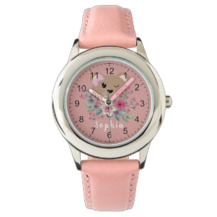 Montre Filles mignonne Ours En Teddy Blush Rose & Nom Enf