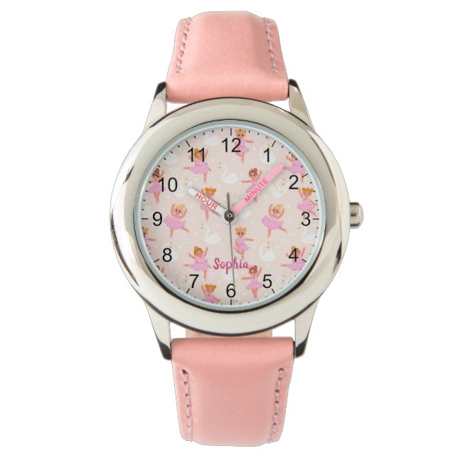 Montre Filles mignonne rose Ballerina Nom personnalisé (devant)