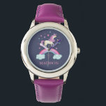 Montre Filles mignonne rose violet arc-en-ciel Unicorne<br><div class="desc">Une jolie montre personnalisée filles rose et violet arc-en-ciel monocoque. Personnalisez-le pour votre petite fille. Idéal pour retourner à l'école. Conçu pour vous par Blackberry Boulevard.</div>