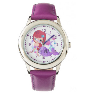 Montre Filles mignonne sirène violet Nom personnalisé