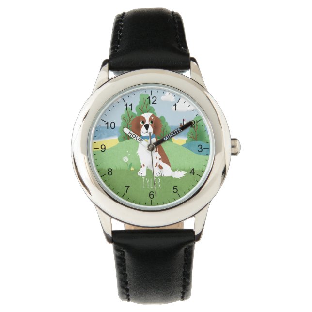 Montre Filles mignonne Springer Spaniel Chien avec nom En (devant)
