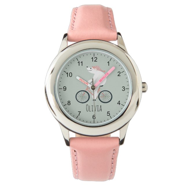 Montre Filles mignonne Whimsical Winter Polar Bear Vélo (devant)