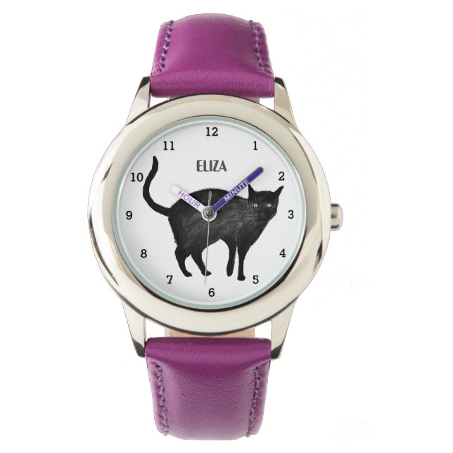 Montre Filles mignonnes Chat rose Noir Animal Enfants Kit (devant)