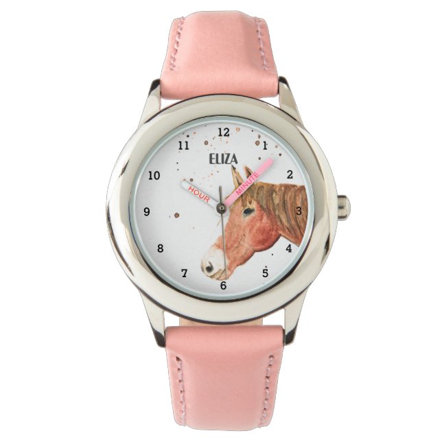 Montre Filles mignonnes Cheval rose Animaux Enfants Poney (devant)